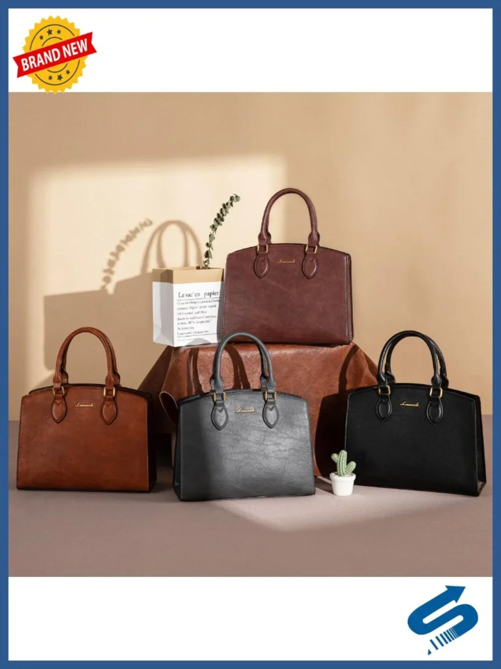 Vintage PU Leather Satchel Handbag Tote Shoulder Bag Women